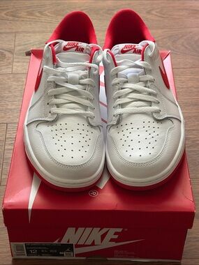 Brand New: Air Jordan 1 Low OG White and Red Sneakers.